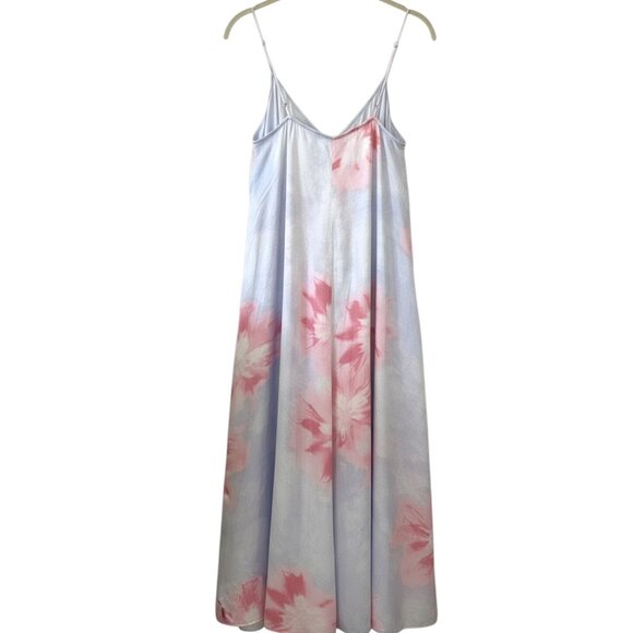 Zara Floral Maxi Dress Blue Pink Watercolor Viscose Resortwear Style Medium - Picture 4 of 8
